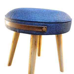 Banqueta nordica en chenille azul y cuero